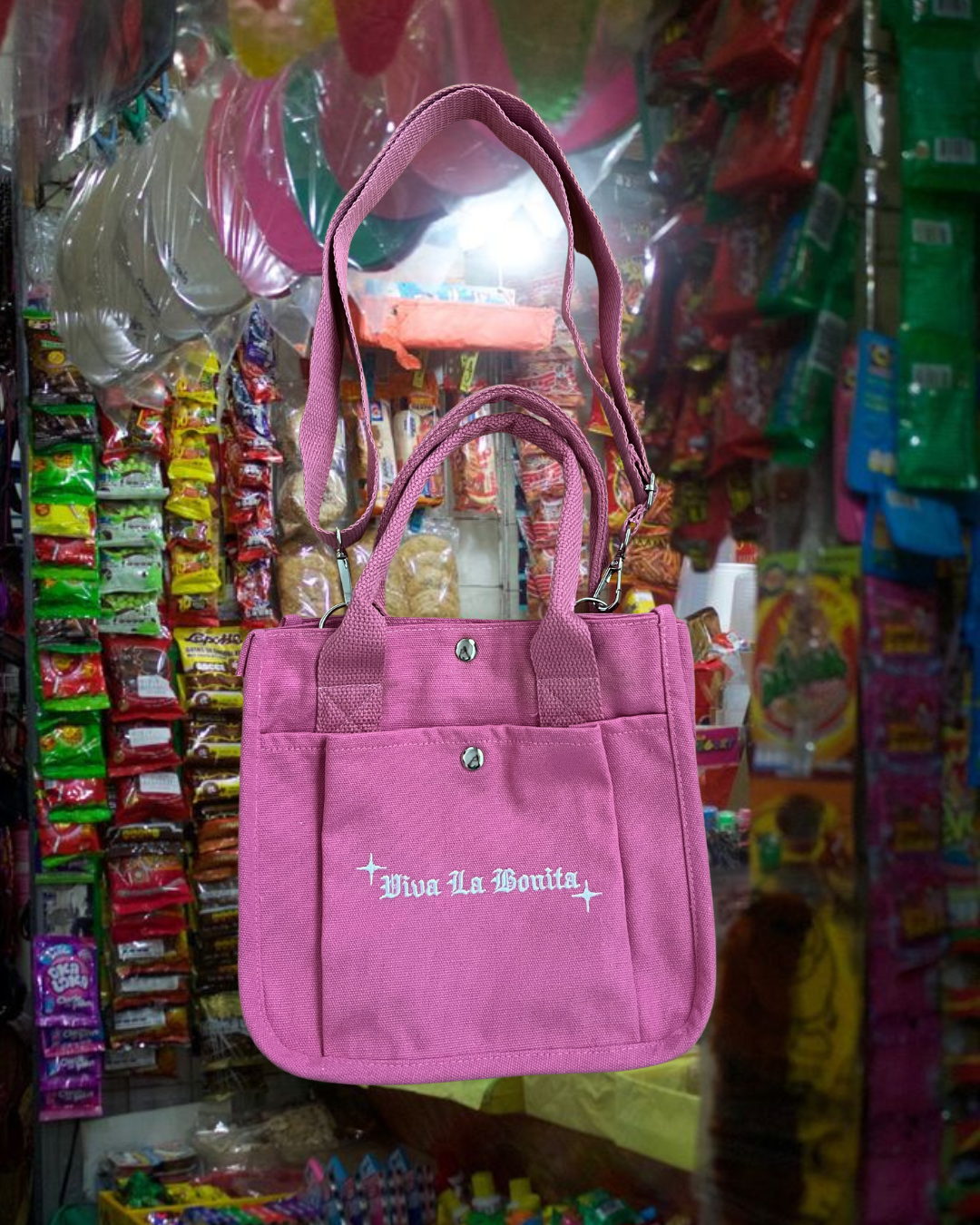 PINK MINI CANVAS CROSSBODY TOTE BAG