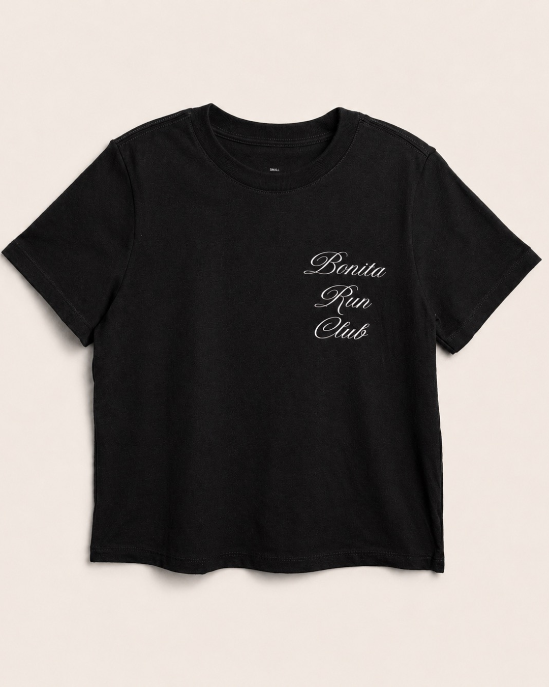 BONITA RUN CLUB BOXY BLACK CROP TEE