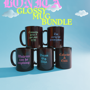 5 Bonita Glossy Black Mugs (Bundle)