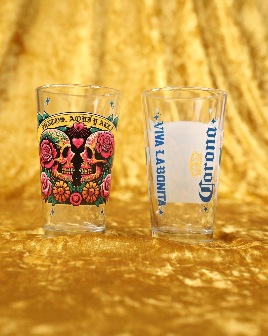 *PRE ORDER* CORONA X VIVA LA BONITA JUNTOS AQUI Y ALLA PINT GLASS