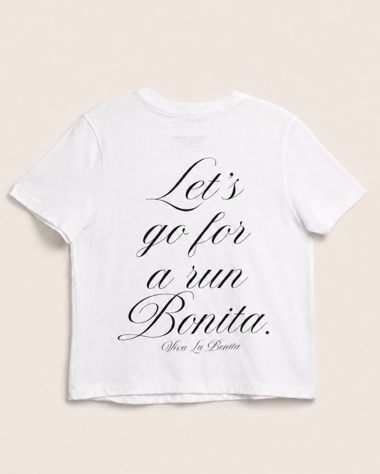 BONITA RUN CLUB BOXY WHITE CROP TEE