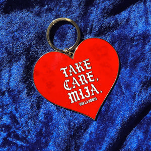 TAKE CARE MIJA HEART SHAPED KEYCHAIN