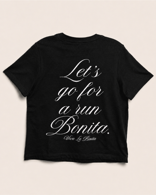 BONITA RUN CLUB BOXY BLACK CROP TEE