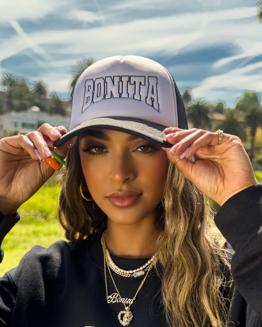 BLACK & WHITE VARSITY BONITA TRUCKER HAT