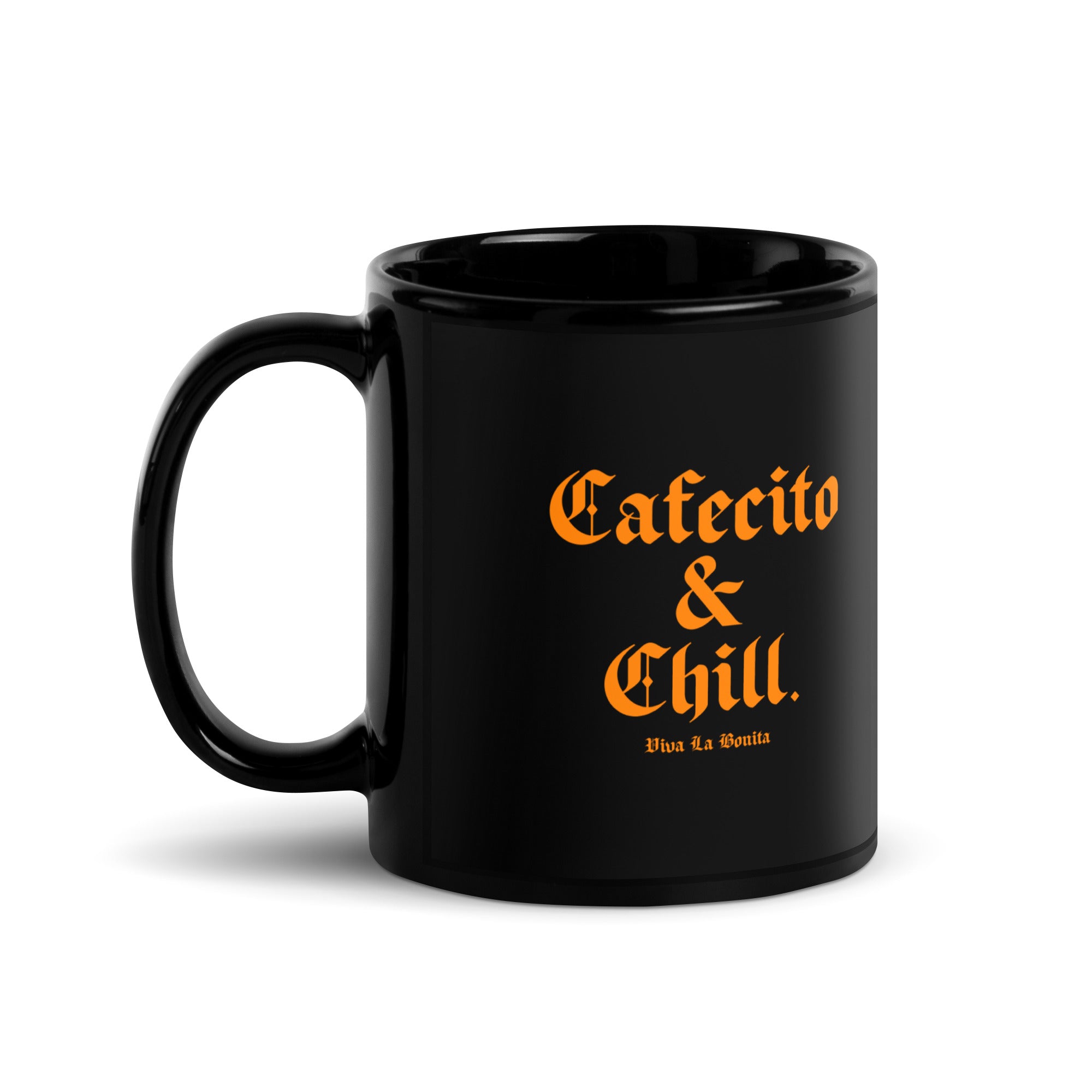 Cafecito & Chill Black Glossy Mug