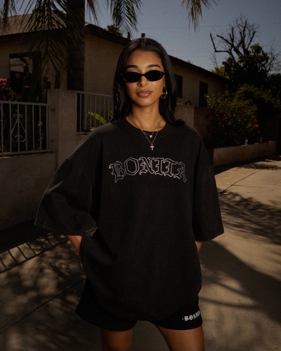 BONITA RHINESTONED LOGO OVERSIZED T-SHIRT